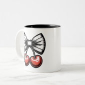 Vrouw Bow Hair Cherry FruitMug Tweekleurige Koffiemok (Voorkant links)