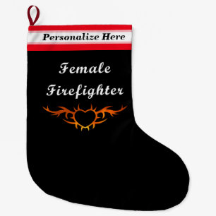 Vrouw brandweerman grote kerstsok