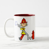 Vrouw brandweerman met T-shirts en schenkingen Tweekleurige Koffiemok (Links)