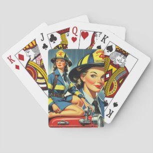 Vrouw brandweerman Pokerkaarten