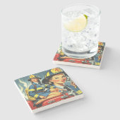  Vrouw brandweerman Stenen Onderzetter (Zijkant)