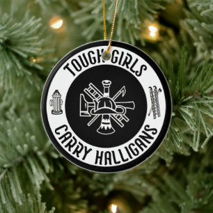 Vrouw brandweerman stoere meisjes dragen halligans keramisch ornament