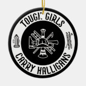 Vrouw brandweerman stoere meisjes dragen halligans keramisch ornament (Voorkant)