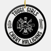 Vrouw brandweerman stoere meisjes dragen halligans keramisch ornament (Achterkant)