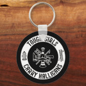 Vrouw brandweerman stoere meisjes dragen halligans sleutelhanger (Achterkant)