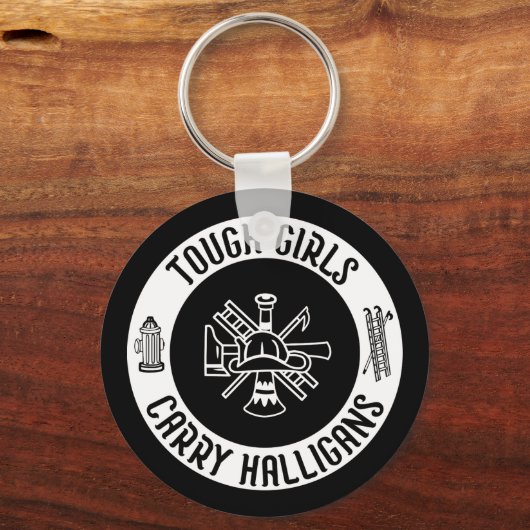 Vrouw brandweerman stoere meisjes dragen halligans sleutelhanger (Achterkant)