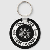 Vrouw brandweerman stoere meisjes dragen halligans sleutelhanger (Achterkant)