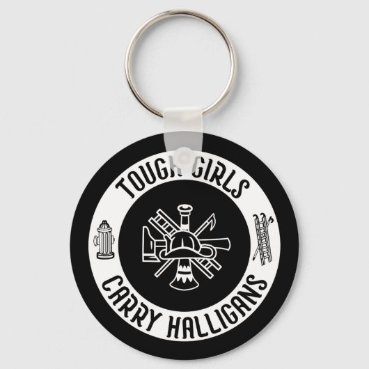 Vrouw brandweerman stoere meisjes dragen halligans sleutelhanger (Achterkant)