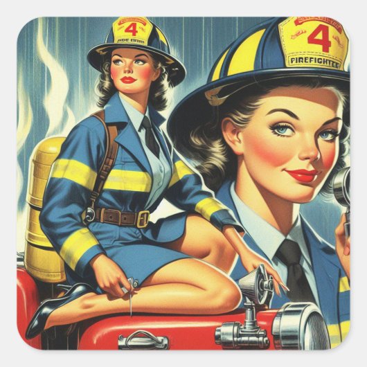  Vrouw brandweerman Vierkante Sticker (Voorkant)