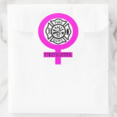 Vrouw brandweersticker ronde sticker (Tas)