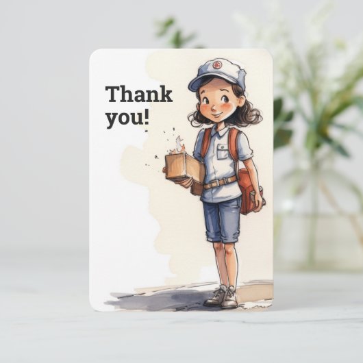 Vrouw briefdrager bedankkaart (Staand voorkant)