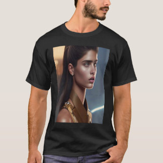 Vrouw bruin bovenaankleding Inspo past Blauw Geel  T-shirt