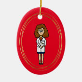 Vrouw Brunette Doctor kerstversiering Keramisch Ornament (Voorkant)