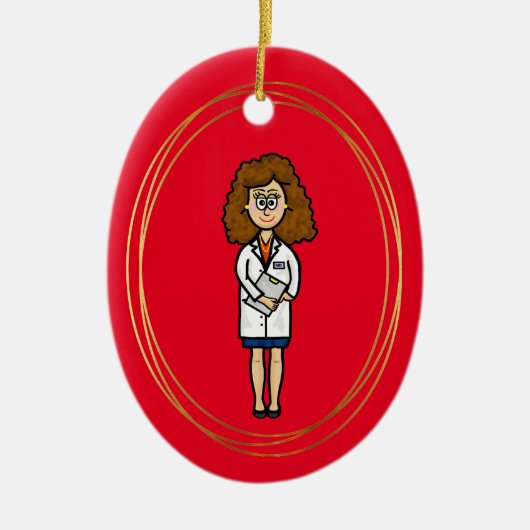 Vrouw Brunette Doctor kerstversiering Keramisch Ornament (Voorkant)