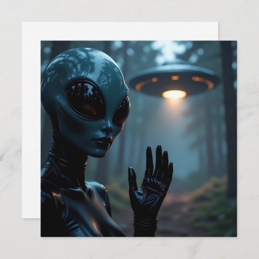 Vrouw buitenaardse alien en ufo (Voorkant / Achterkant)