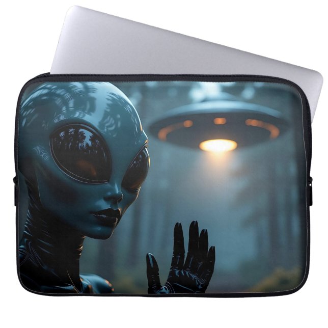 Vrouw buitenaardse wezens en UFO’s Laptop Sleeve (Voorkant)