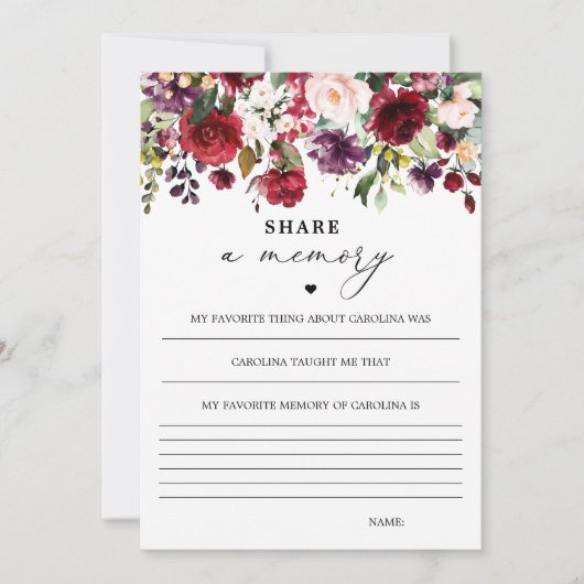 Vrouw Burgundy Floral deelt een geheugenkaart Bedankkaart (Voorkant)