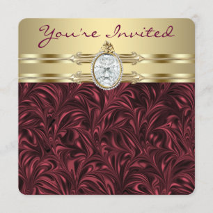 Vrouw burgundy wijn en gouden verjaardagsfeestje kaart