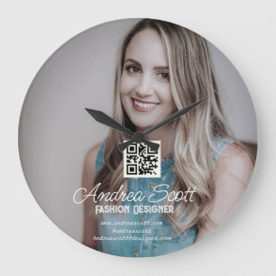 Vrouw Business Boss Foto naam toevoegen Q R code t Grote Klok