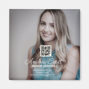 Vrouw Business Boss Foto naam toevoegen Q R code t Magneet