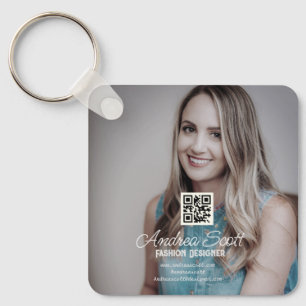 Vrouw Business Boss Foto naam toevoegen Q R code t Sleutelhanger