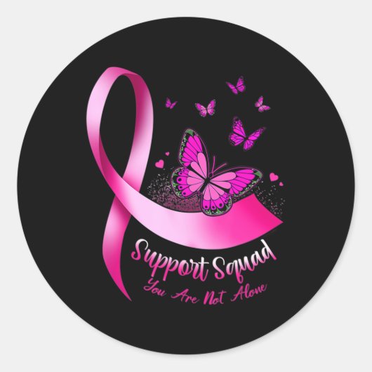Vrouw Butterfly Support Squad Breast Cancer Warrio Ronde Sticker (Voorkant)