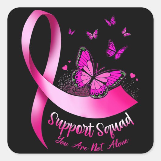 Vrouw Butterfly Support Squad Breast Cancer Warrio Vierkante Sticker (Voorkant)