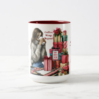 Vrouw, Cadeauverpakking & nippen Koffie Tweekleurige Koffiemok