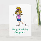 Vrouw Cartoon Golfer Funny Birthday Card Kaart (Voorkant)