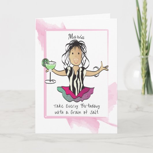 Vrouw Cartoon Grappig Gezegde Margarita Verjaardag Kaart (Voorkant)