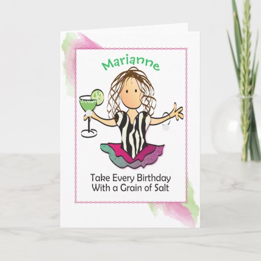 Vrouw Cartoon Margarita Grappig Gezegde Verjaardag Kaart (Voorkant)