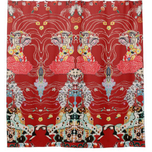 VROUW, CENTAUR BLOEMEN Royal rood wit klimt patroo Douchegordijn
