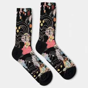 VROUW, CENTAUR BLOEMEN Zwart Wit Klimt Patroon Sokken