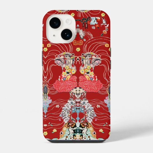 VROUW, CENTAUR BLOEMENROOD WIT Klimt-patroon iPhone Hoesje (Achterkant)