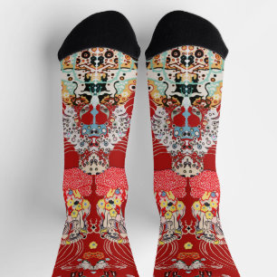 VROUW, CENTAUR BLOEMENROOD WIT Klimt-patroon Sokken