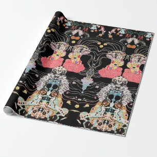 VROUW, CENTAUR FLORAL Red Black Klimt Patroon Cadeaupapier