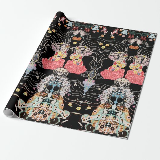 VROUW, CENTAUR FLORAL Red Black Klimt Patroon Cadeaupapier (Uitgerold)