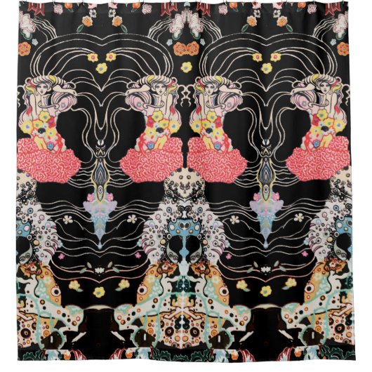 VROUW, CENTAUR FLORAL Red Black Klimt Patroon Douchegordijn (Voorkant)