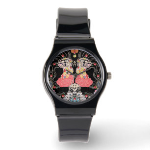 VROUW, CENTAUR FLORAL Red Black Klimt Patroon Horloge