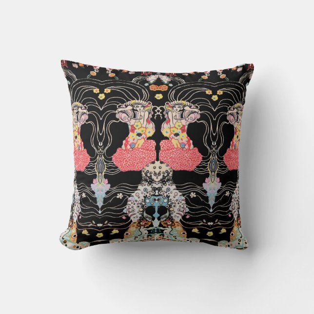 VROUW, CENTAUR FLORAL Red Black Klimt Patroon Kussen (Voorkant)