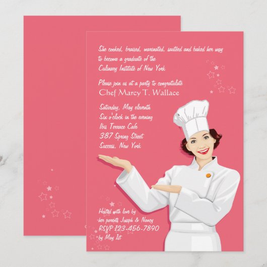 Vrouw Chef Afstuderen Uitnodiging (Voorkant / Achterkant)