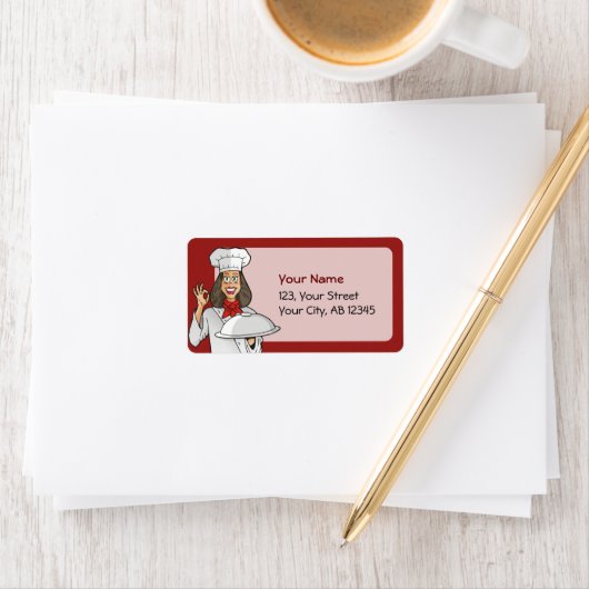 Vrouw Chef Cooking Etiket (Insitu)