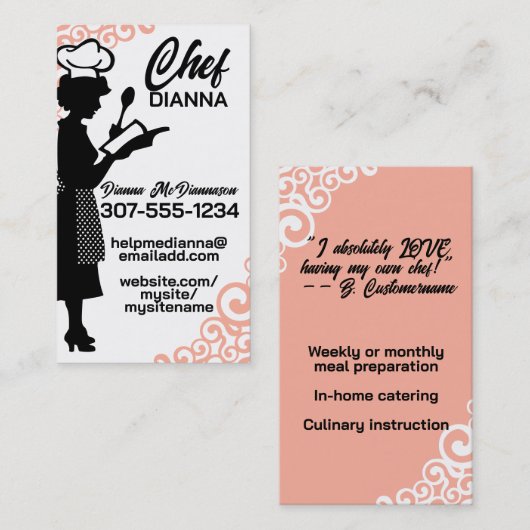  vrouw chef-kok bakken koken culinair visitekaartje (Voorkant / Achterkant)