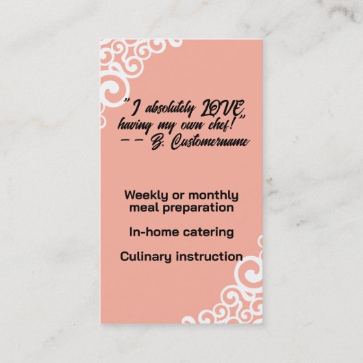  vrouw chef-kok bakken koken culinair visitekaartje (Achterkant)
