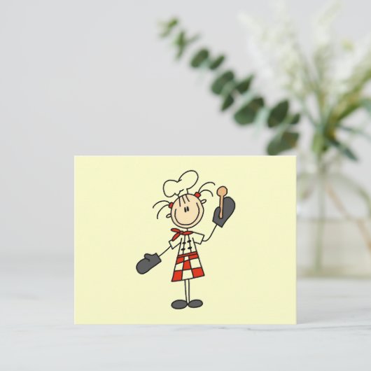 Vrouw Chef met Mitts en Wooden Spoon Briefkaart (Staand voorkant)