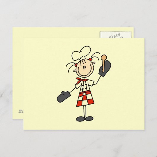 Vrouw Chef met Mitts en Wooden Spoon Briefkaart (Voorkant / Achterkant)