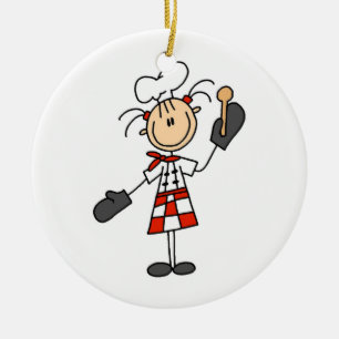 Vrouw Chef met Mitts en Wooden Spoon Keramisch Ornament