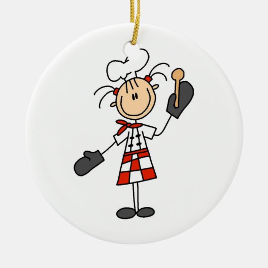 Vrouw Chef met Mitts en Wooden Spoon Keramisch Ornament (Voorkant)