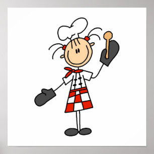 Vrouw Chef met Mitts en Wooden Spoon Poster