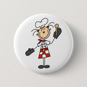 Vrouw Chef met Mitts en Wooden Spoon Ronde Button 5,7 Cm